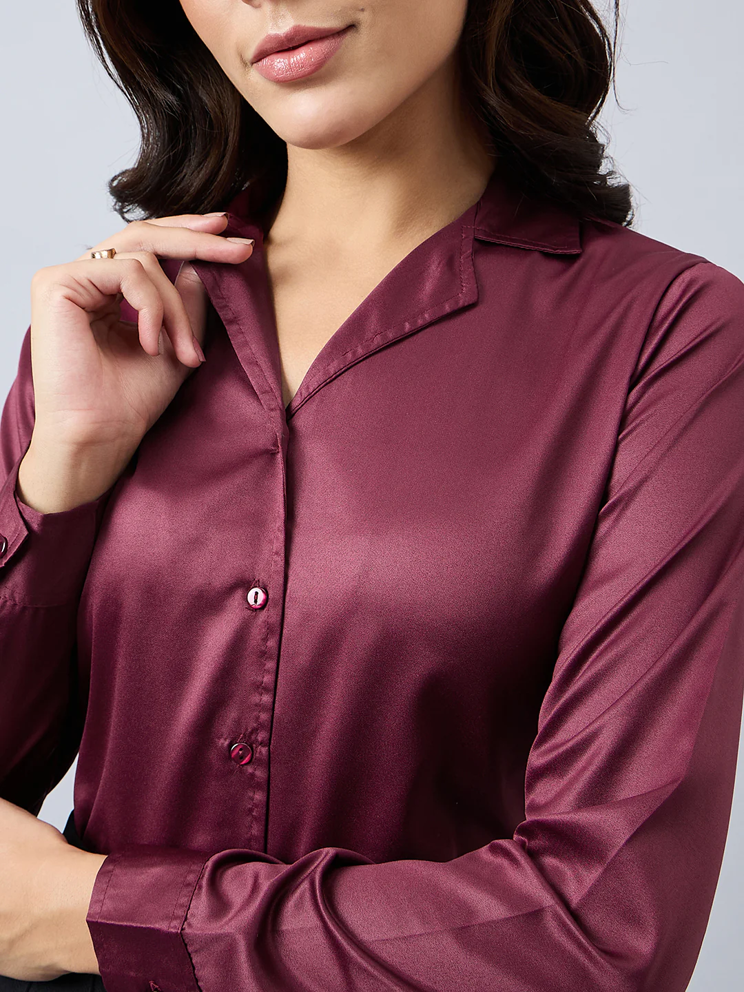 Maroon Full sleeve cuban collar satin shirt